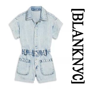 BLANK NYC - Time Zone Acid Wash Denim Short Sleeve Romper - XSmall
